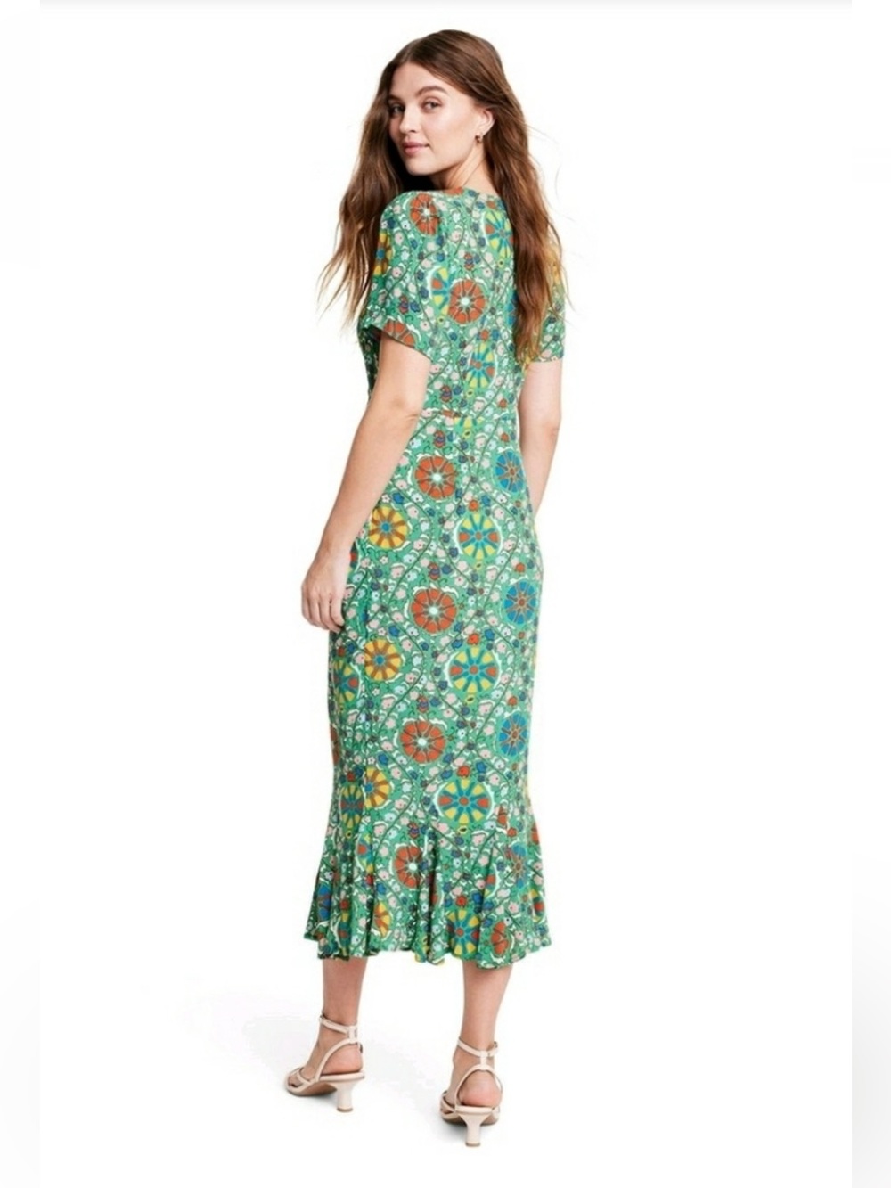 RHODE x Target Green Zinnia Floral Printed Short Sleeve Midi Dress NWT